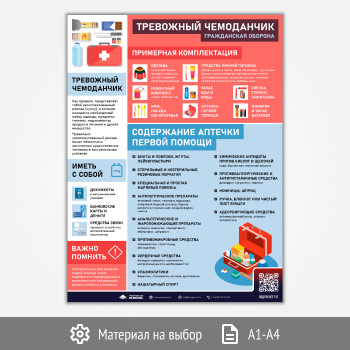 Плакат «Тревожный чемоданчик. Гражданская оборона» с QR (М-145, 1 лист)